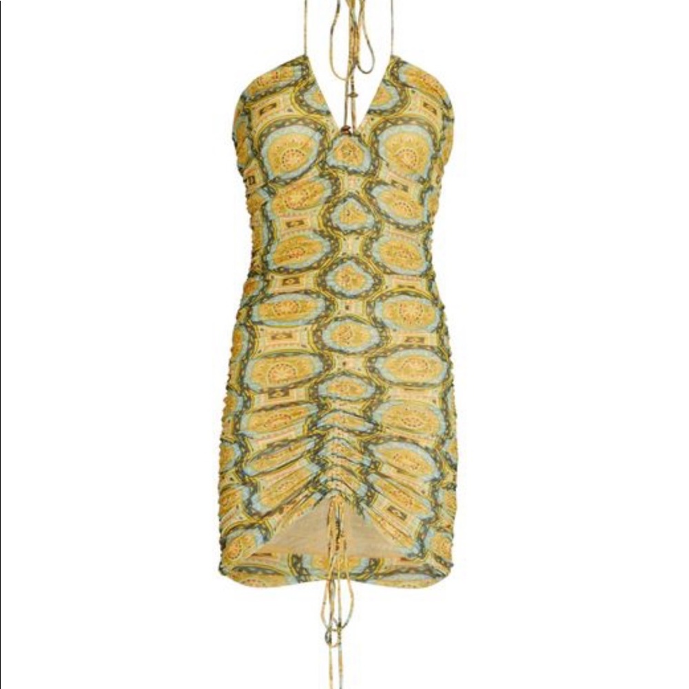 Alexis yellow alva ruched mesh mini dress size small worn once